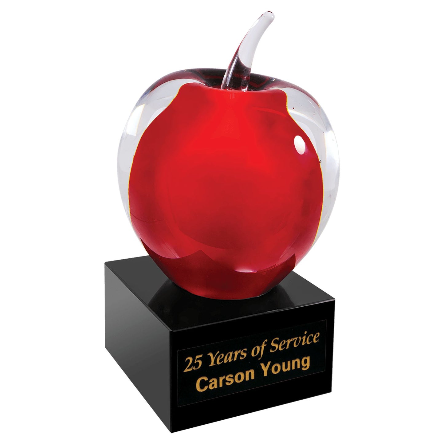 Red and Clear Glass Apple with Black Base