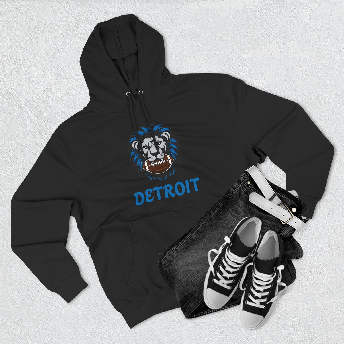 Detroit Lion Crest Hoodie — Vintage Sports Fleece Pullover Printify