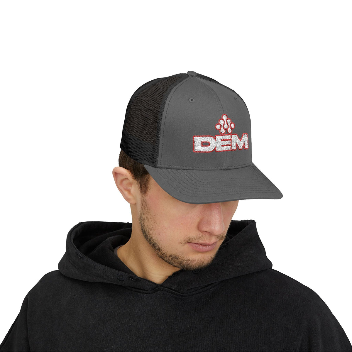 Copy of DEM Logo Snapback Trucker Cap — Red Mesh Baseball Hat - Lasercraft Design