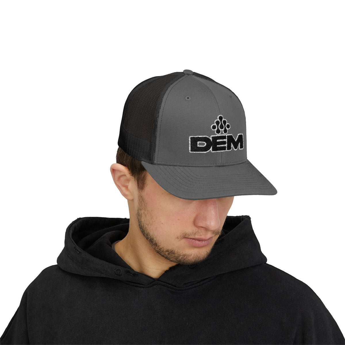 DEM Logo Snapback Trucker Cap — Red Mesh Baseball Hat - Lasercraft Design
