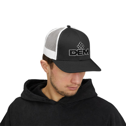 DEM Logo Snapback Trucker Cap — Red Mesh Baseball Hat - Lasercraft Design
