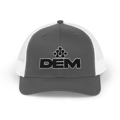 DEM Logo Snapback Trucker Cap — Red Mesh Baseball Hat - Lasercraft Design