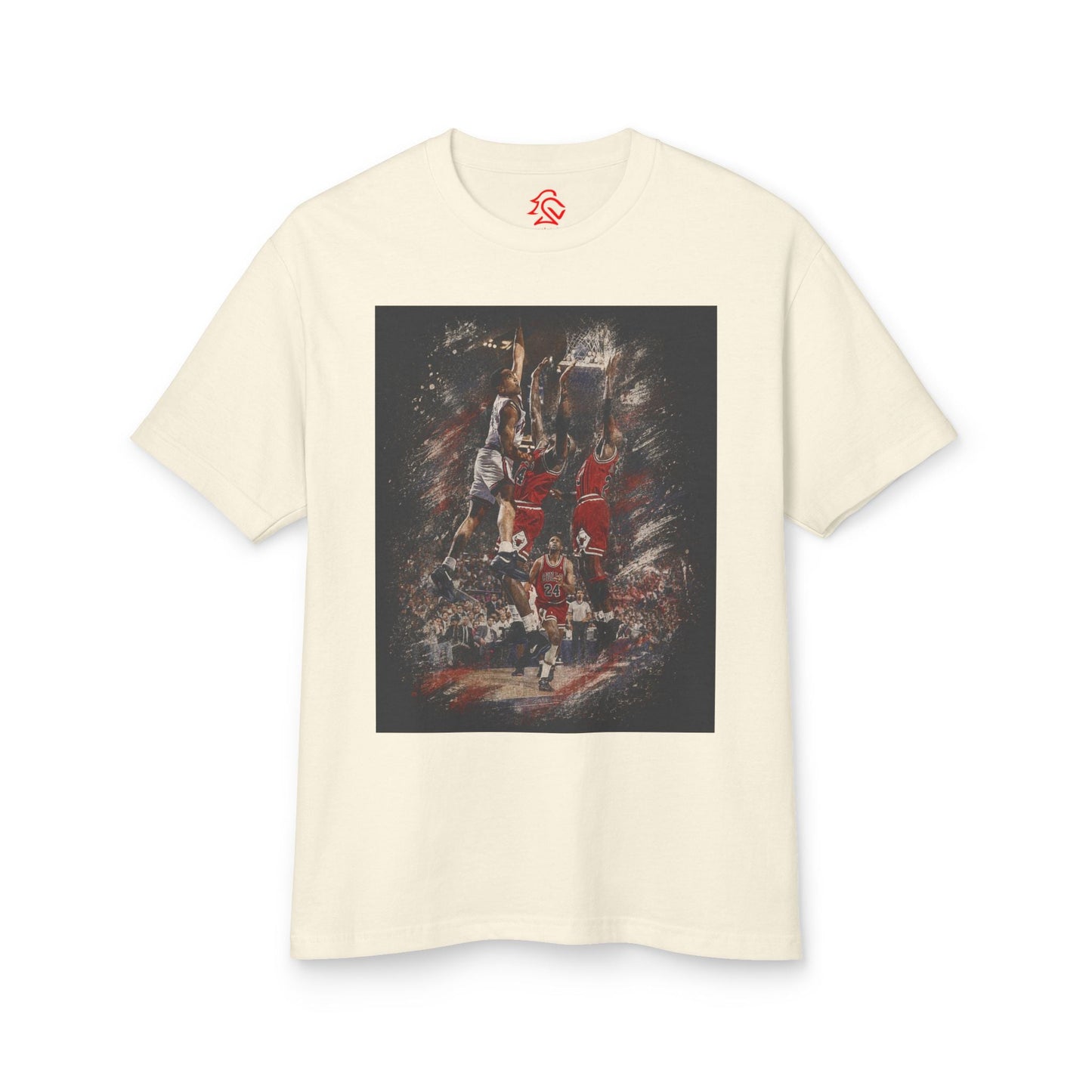 John Starks - The Dunk! Classic image of John Starks dunking on the Champion Bulls with Michael Jordan and Scottie Pippen defending! Knicks are Back! NBA! - Lasercraft Design