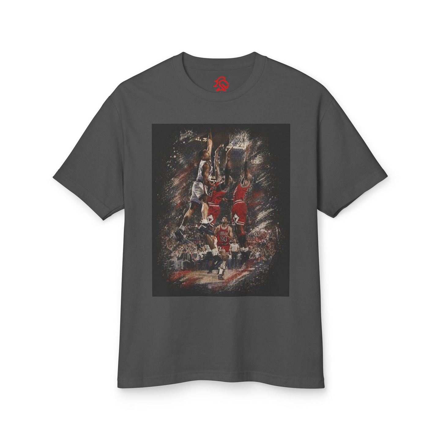 John Starks - The Dunk! Classic image of John Starks dunking on the Champion Bulls with Michael Jordan and Scottie Pippen defending! Knicks are Back! NBA! - Lasercraft Design