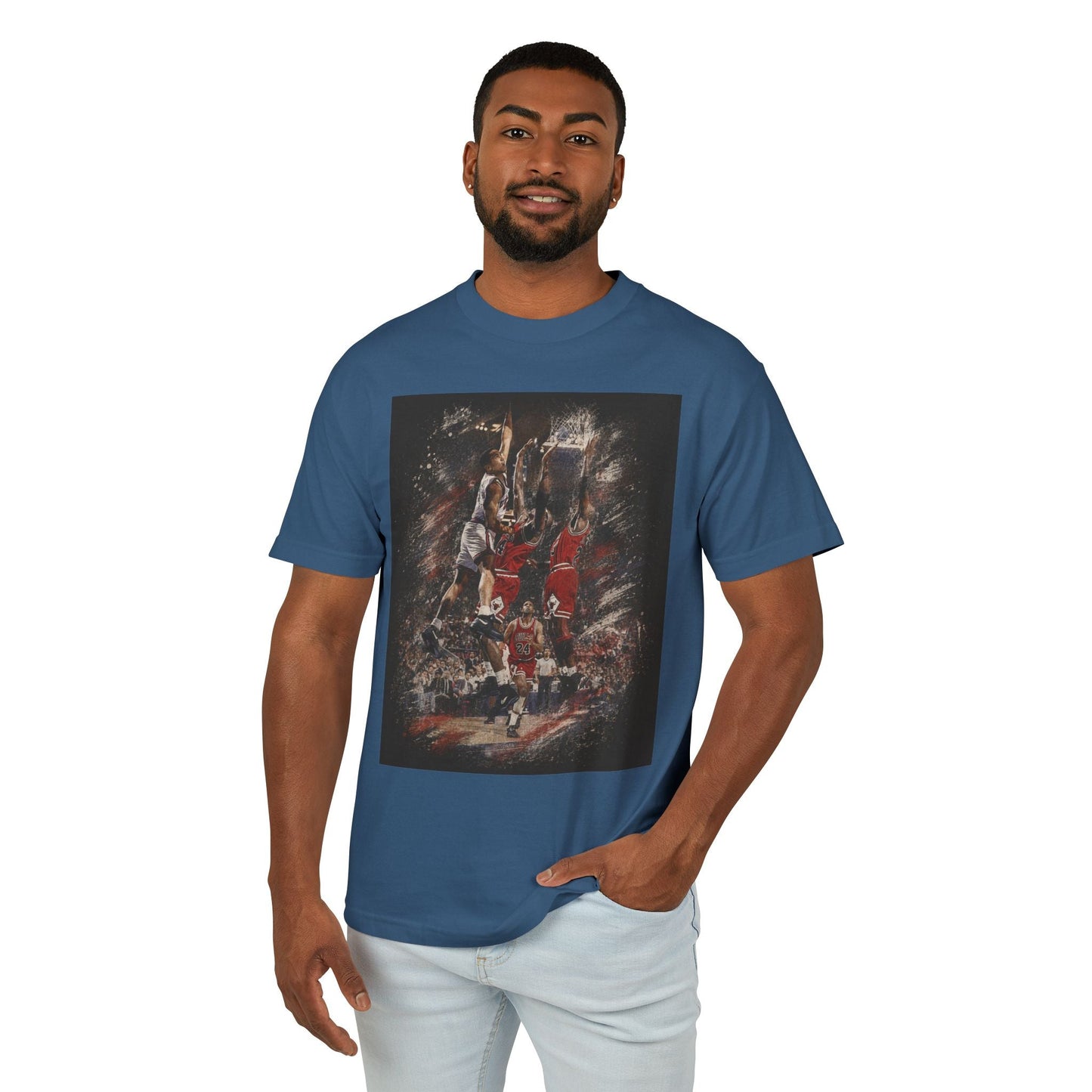 John Starks - The Dunk! Classic image of John Starks dunking on the Champion Bulls with Michael Jordan and Scottie Pippen defending! Knicks are Back! NBA! - Lasercraft Design