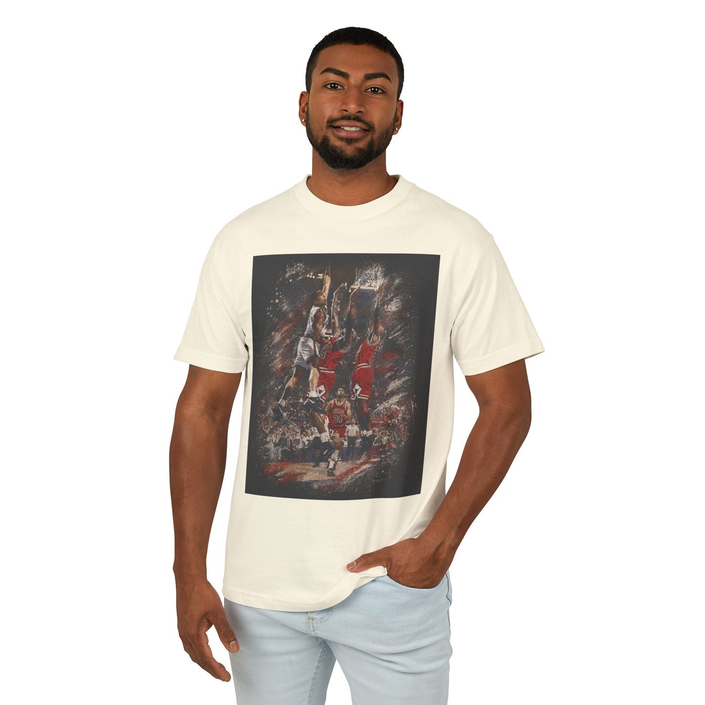 John Starks - The Dunk! Classic image of John Starks dunking on the Champion Bulls with Michael Jordan and Scottie Pippen defending! Knicks are Back! NBA! - Lasercraft Design
