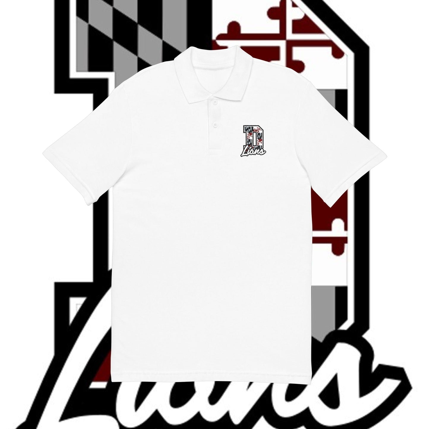 Maryland Flag Embroidered Polo Shirt — Small Chest Crest, Classic White Pique - Lasercraft Design
