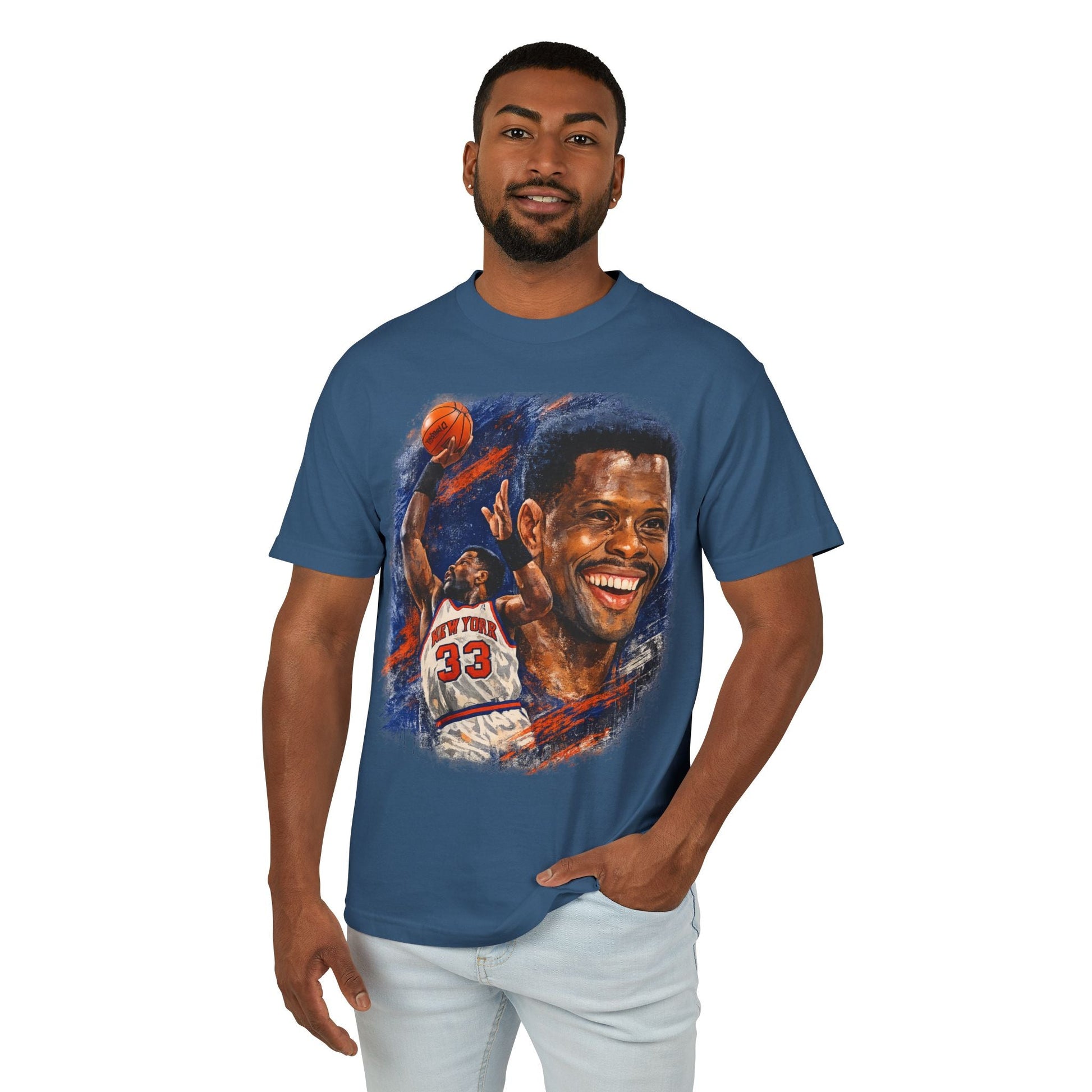 Patrick Ewing Tribute Basketball Tee — Vintage Knicks Jersey Artwork - Lasercraft Design