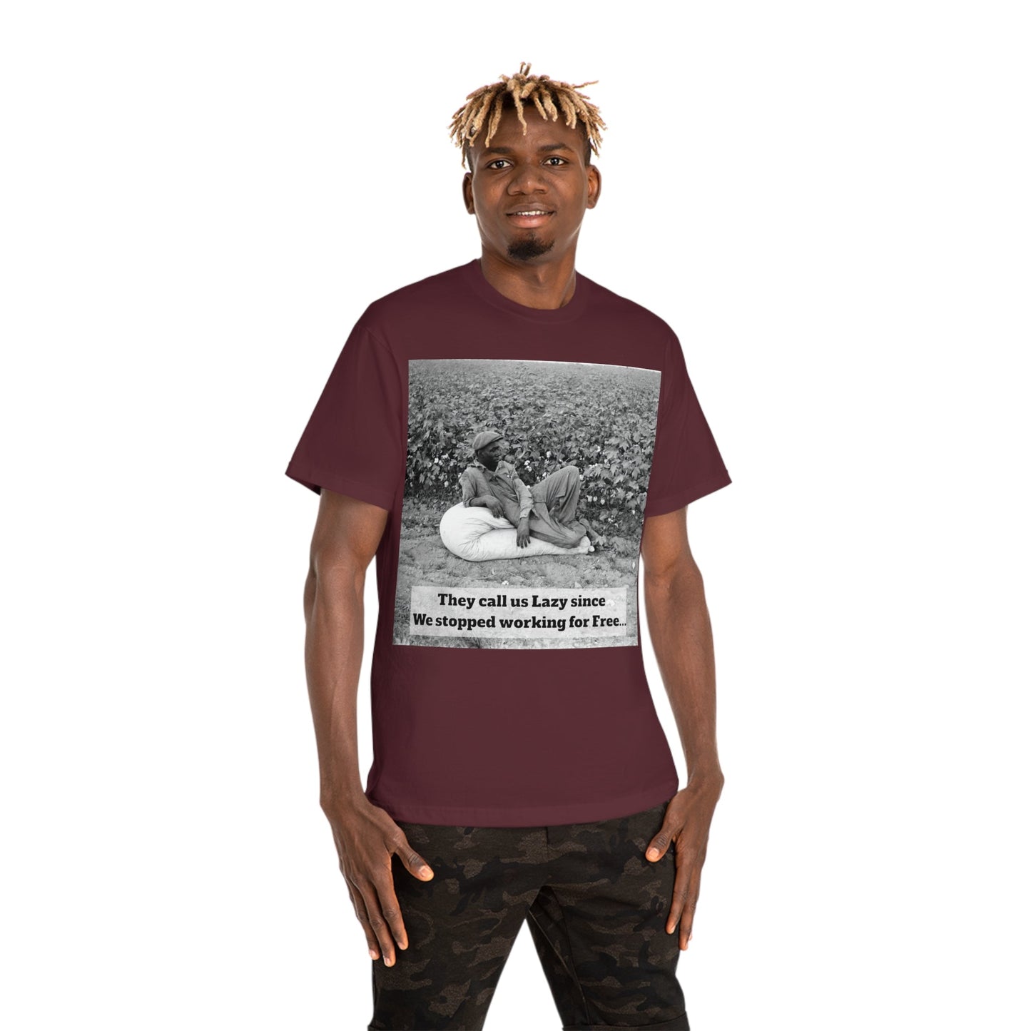Vintage Cotton Field Graphic T-Shirt — "They call us Lazy since We stopped working for Free" HBCU Pride - Juneteenth - Lasercraft Design